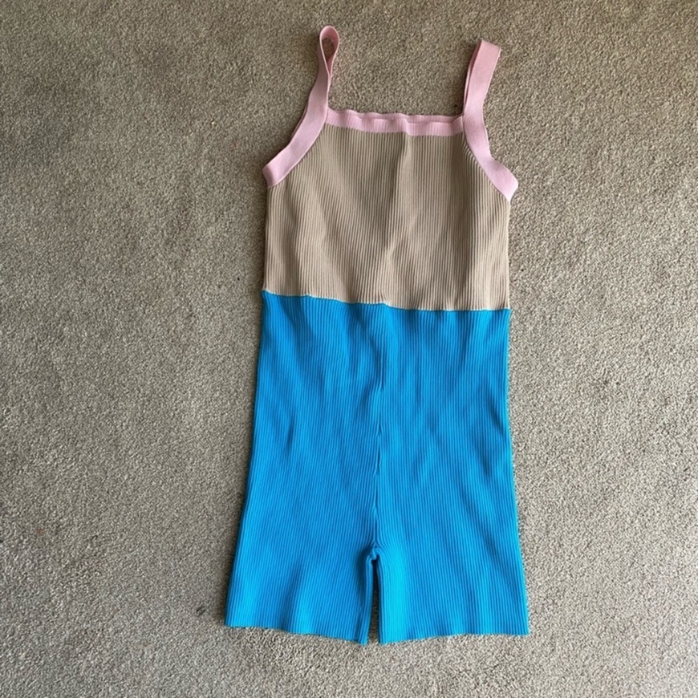 Cotton On Colorblock Ribbed Tank Romper in Pink, Beige & Blue